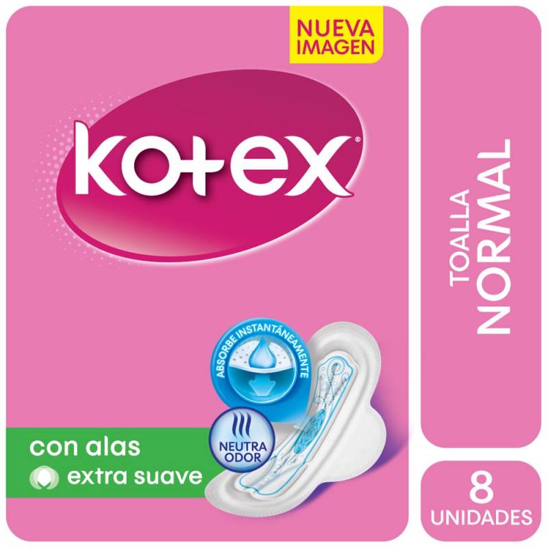 Toallitas Femeninas KOTEX Normal con Alas x 8 Unidades
